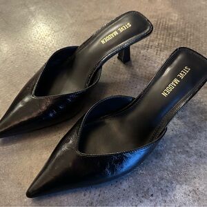 Steve Madden Mod Crinkle Leather Mule Pumps Black 6.5